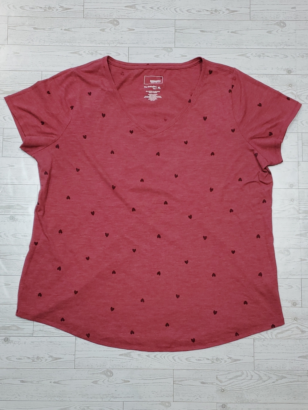 Sonoma Red Heart Print V-Neck Top Women's XL